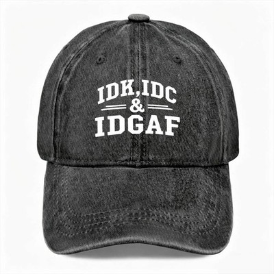 IDK IDC IDGAF Vintage Internet Slang Dad Hat Casual Unisex Washed Baseball Cap