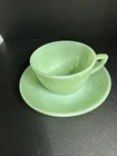 Jane Ray Jadeite Jade-ite Demitasse Childs Tea Cup Saucer Set Fire-King Green