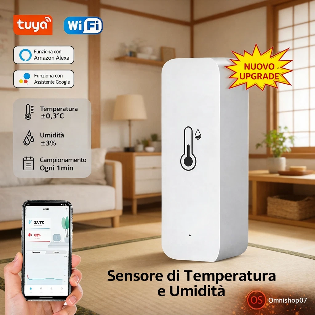 Sensore termometro igrometro WiFi: monitor intelligente di umidità della temperatura, con monitor remoto e allarme di notifica APP TUYA,funziona con Alexa (confezione da 1