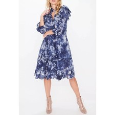 LoveShackFancy Elspeth Victorian Inspired Tie Dye Lace Dress Midnight Blue Sz S