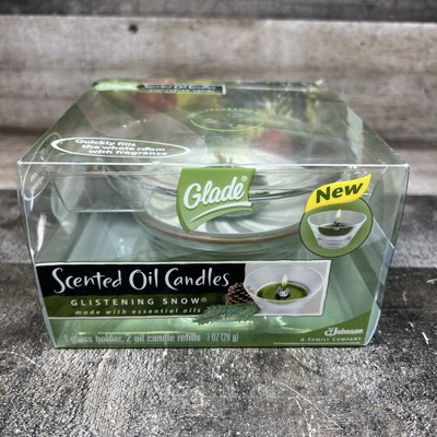 Glade Scented Oil Candles GLISTENING SNOW  Glass Holder With 2 Refills NOS