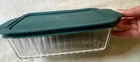 Vintage Pyrex Loaf Pan W/Snap On Lid 1.5 QT Clear Ribbed Glass Green Lid Baking