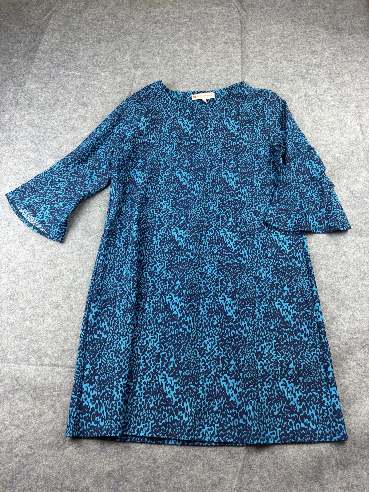 Jude Connally Margot Shift 3/4 Sleeve Dress Blue Speckled Print Womens M Career
