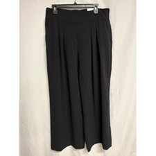 Nine West Womens Pull On Wide Leg Pants Black Mid Rise Comfort Waist Size L NWT
