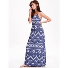 Old Navy Blue Argyle Geometric Aztec Sleeveless Jersey Maxi Dress Size SP
