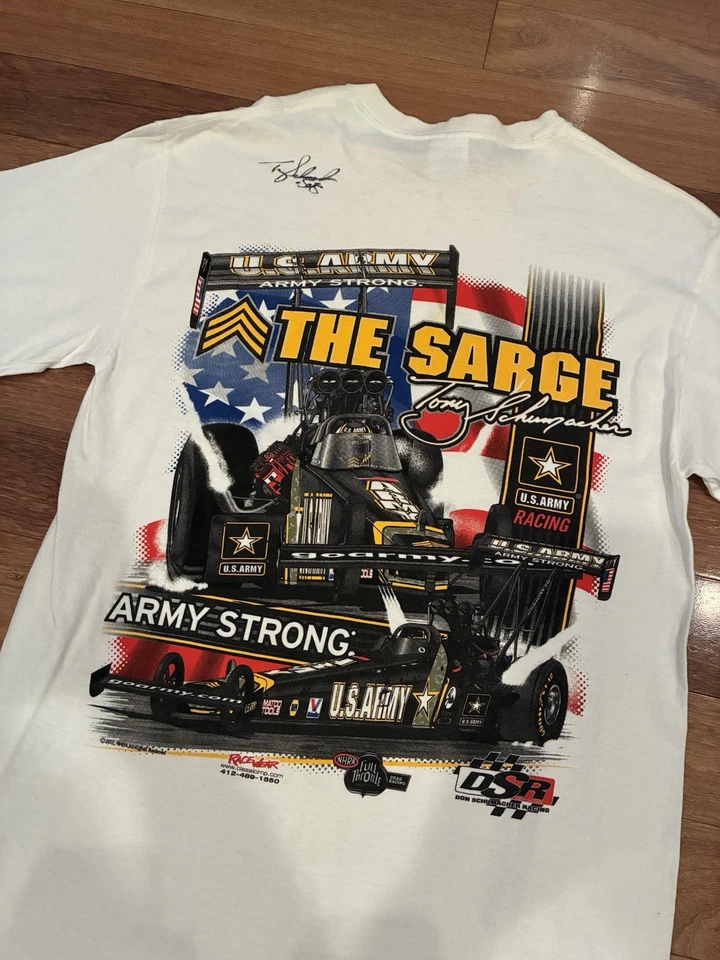 Camisa de carreras de arrastre autografiada por Tony Schumacher Ejército de Estados Unidos 2012 talla M NHRA the sarge Foto 4 de 4