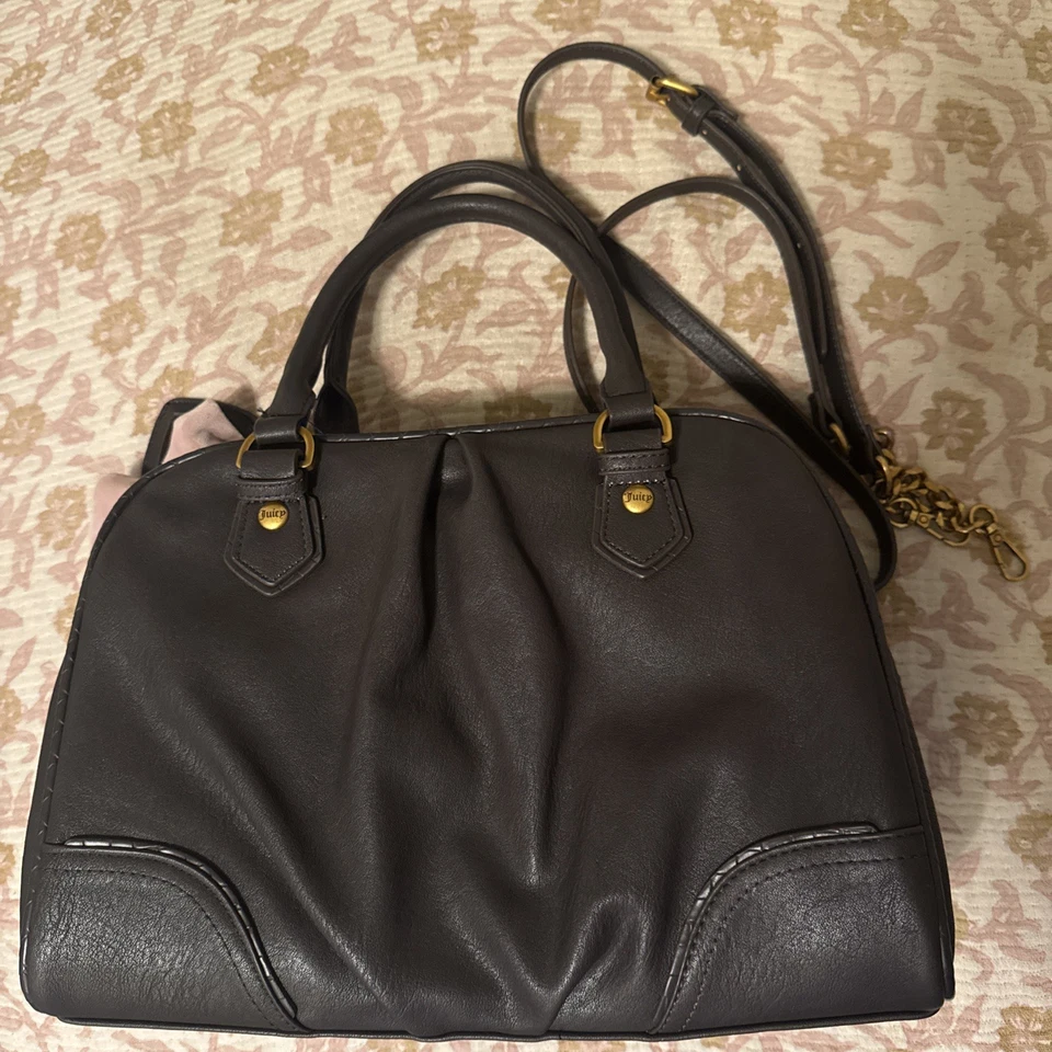  Juicy Romance Satchel Brown Pink Bow- small thread imperfection see all pics!  - Image 4 of 4