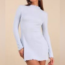 NWT Lulu's Soft Blue Long Sleeve Textured Dress Size Large 0451