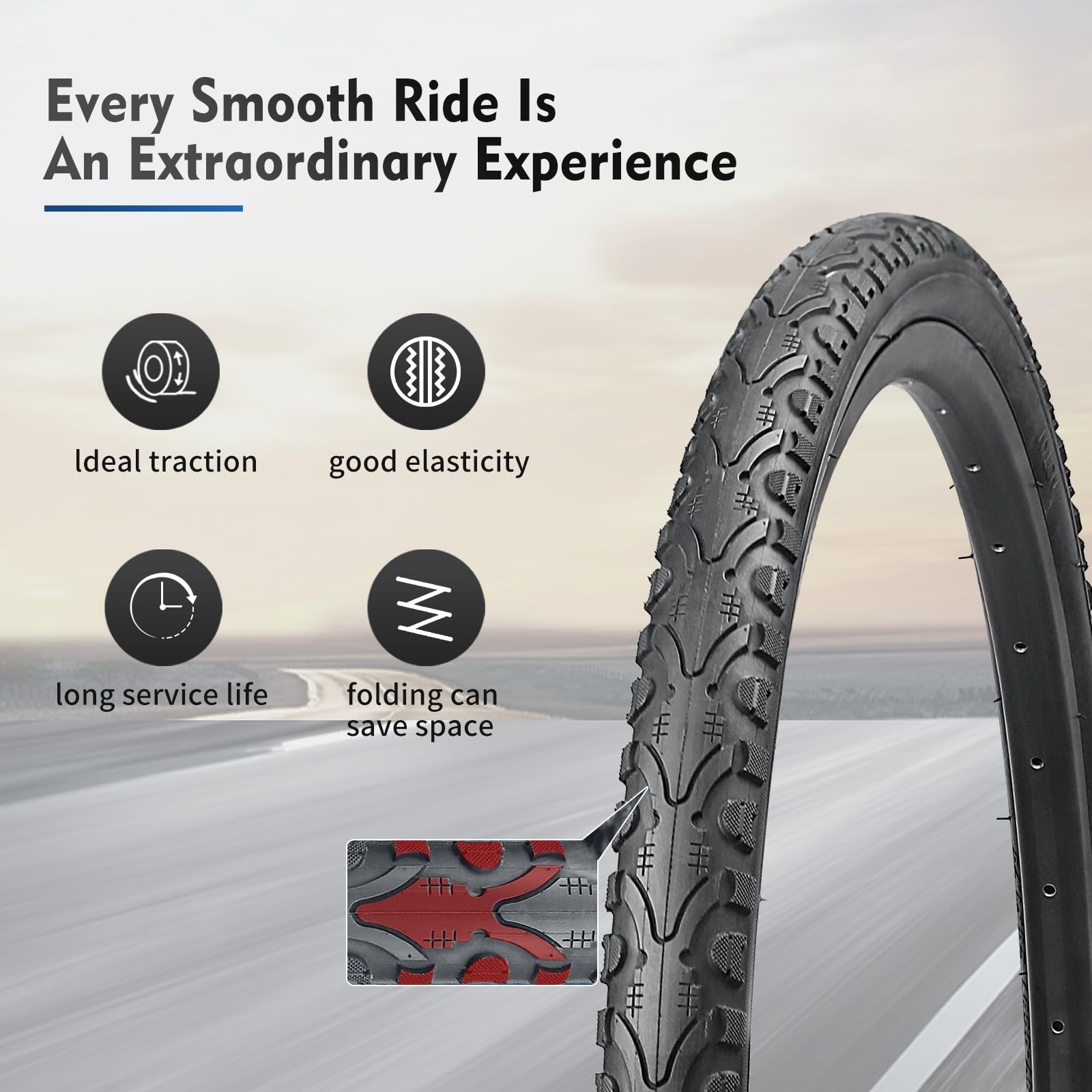 26 Inch Bike Tires Replacement Kits 2 Pack, HUIOK 26X1.75 Bike Tire Folding B...