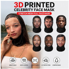 3D Printed Celebrity Realistic Face Mask Stretch Mesh Full Face Mask Men Role