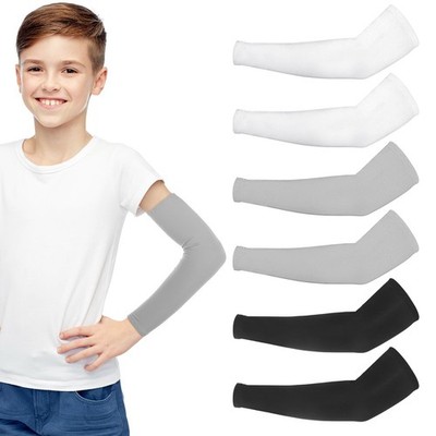 Molain 3Pairs Kids Arm Sleeves Thinly UV Sun Protection Black White Grey 