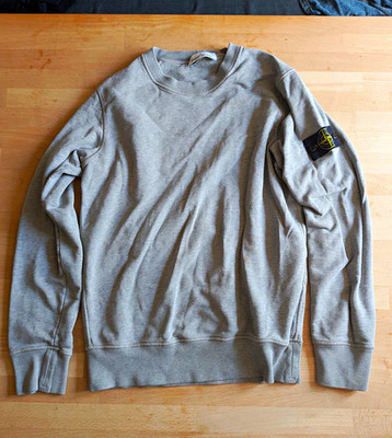 Stone Island Herren Pullover M Grau Rundhals Langarm Baumwolle Feinstrick Logo