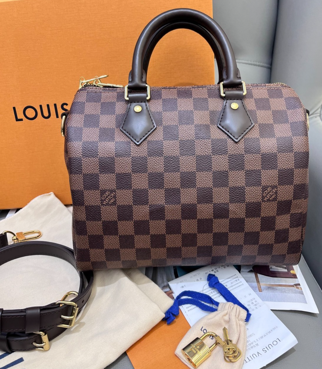 Louis Vuitton Speedy 25 Damier Ebene Crossbody Shoulder Bag Like New