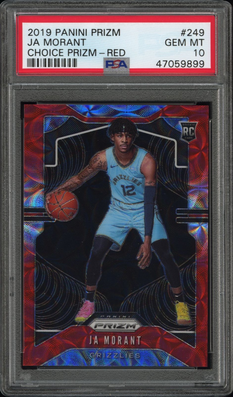 JA MORANT #249 2019-20 Panini Prizm RED CHOICE PRIZM RC 78/88 PSA 10 GRIZZLIES