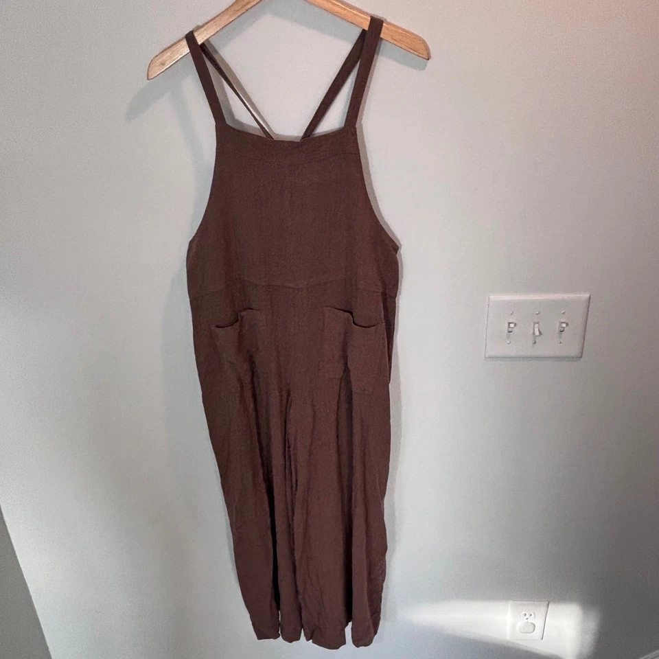 Mono Mono Easel LA Para Mujer L Marrón Pierna Ancha Mezcla Lino Bolsillos Atado Trasero Foto 4 de 4