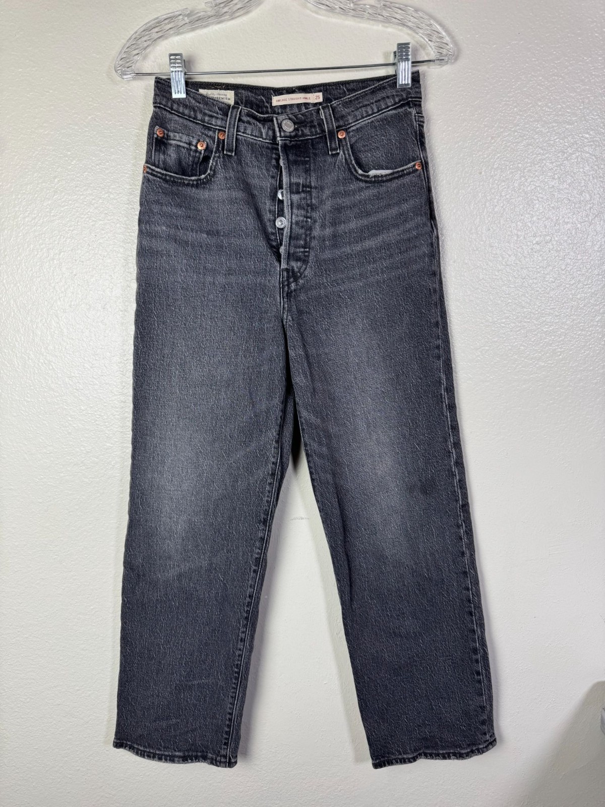 Levis Ribcage Straight Ankle Black Jeans Women Size 25 Casual Button Fly Classic thumbnail 2
