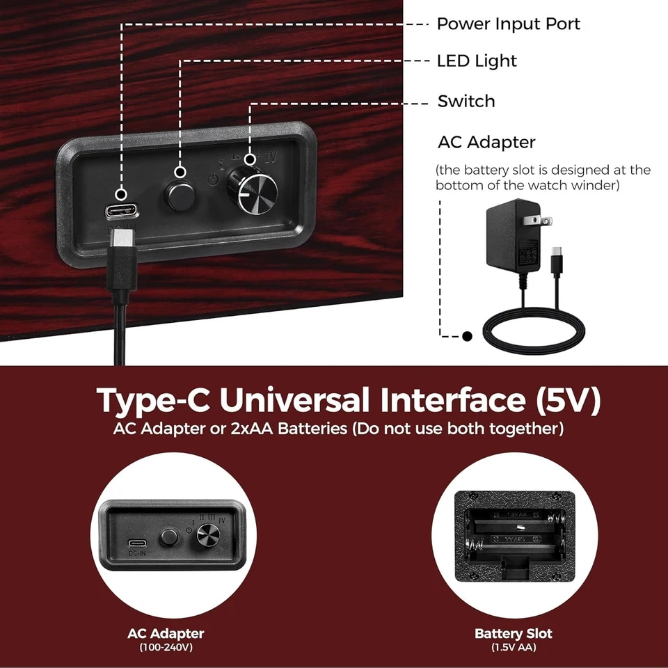 Caja doble para relojes automáticos con motor supersilencioso y luz de fondo LED Foto 3 de 4