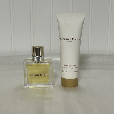 Celine Dion Fragrance Set Women 2pc Gold Excellent EDT and Body Lotion 2.5oz Vtg