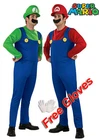 Mens 2PCs Super Mario Luigi and Mario Plumber Fancy Dress Costume Deluxe WGloves