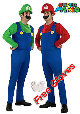 Mens 2PCs Super Mario Luigi and Mario Plumber Fancy Dress Costume