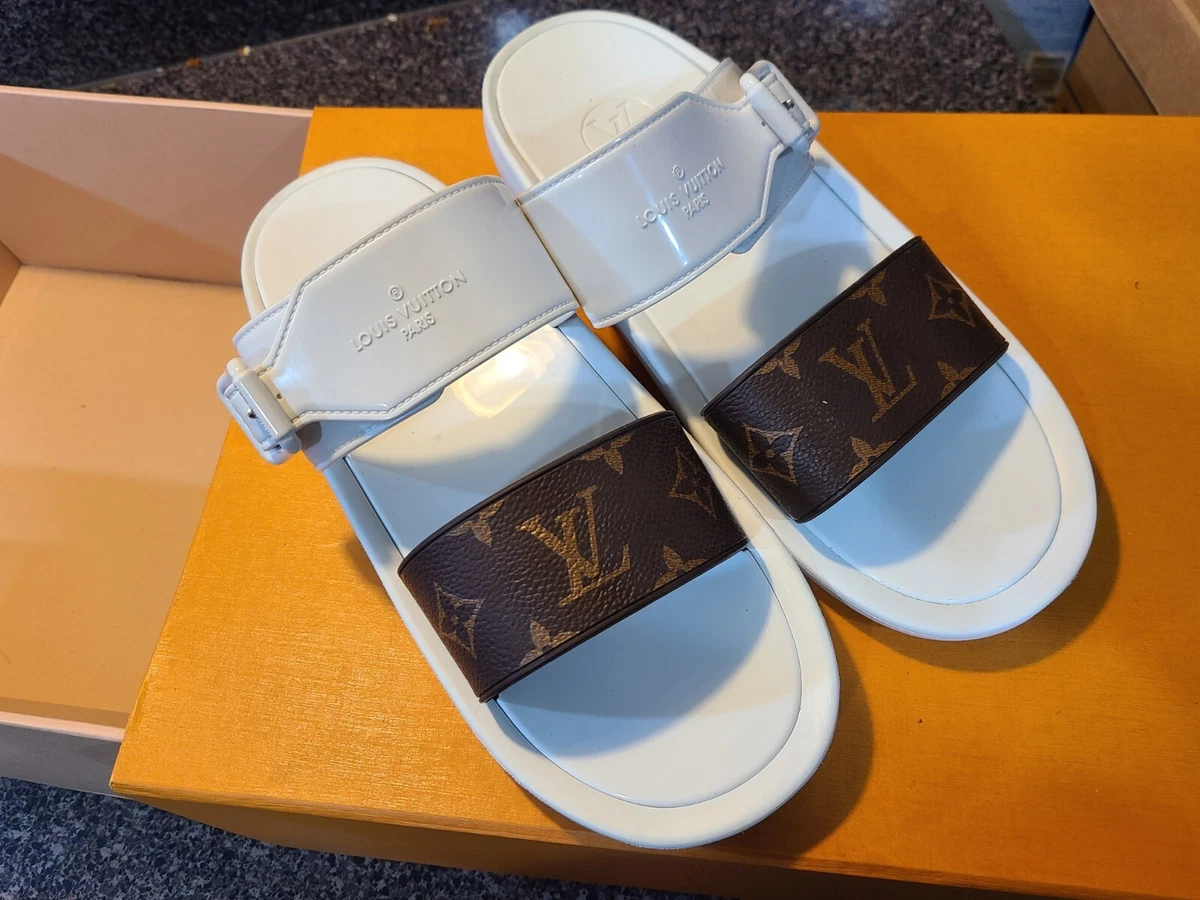 Louis Vuitton, Shoes, Soldlouis Vuitton Gold Leather Sunbath Flat Mule  Sandals