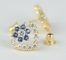 14K Yellow Gold CZ Heart Flower Shape Stud Earrings