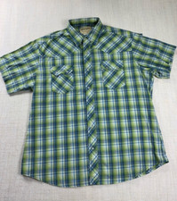 Wrangler Mens Western Cowboy Shirt Green Plaid Short Sleeve Pocket Pearl Snap XL