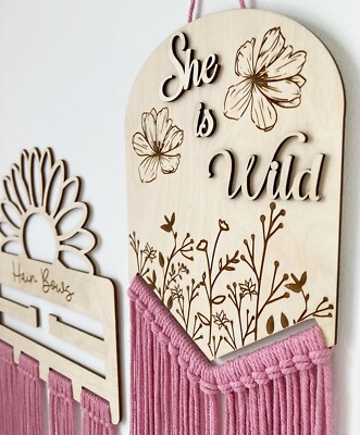 Boho Chic Scandi Makramee Haarschleife Halter Aufbewahrung Organizer/Kinderzimmer Deko