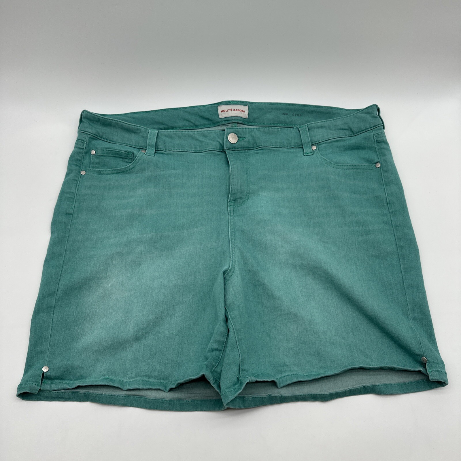 Molly Isadora Shorts Crop Womens Size 24W Green Pocket Logo Embroidered…#19234