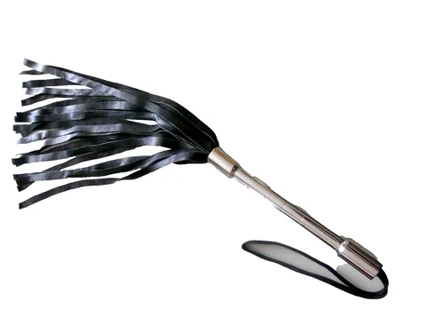 Whip 25pull leather black 70cm with stainless steel handle