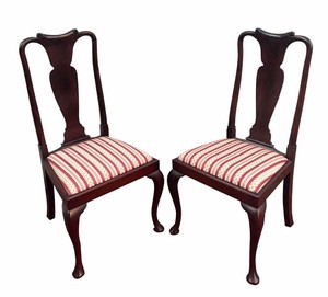 Details About Pair Of Queen Anne Antique Style Mahogany Side Chairs With Graceful Pad Feet