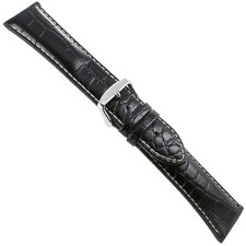 26mm deBeer Baby Crocodile Grain Black Padded Stitched Watch Band Long