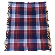 Faribo Woolen Mill Co Acrylic Blue Plaid Throw Fringe Blanket 52x44 USA