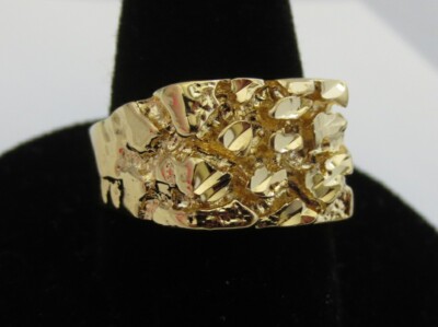 j-mania Ring 14 KT Gold Herren Design Nugget Quadratisch Größe 7