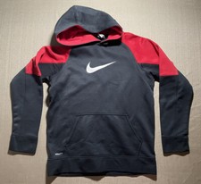 Vintage Nike Boys Youth Large L NikeFit Center Swoosh Hoodie Red Black Grey Tag