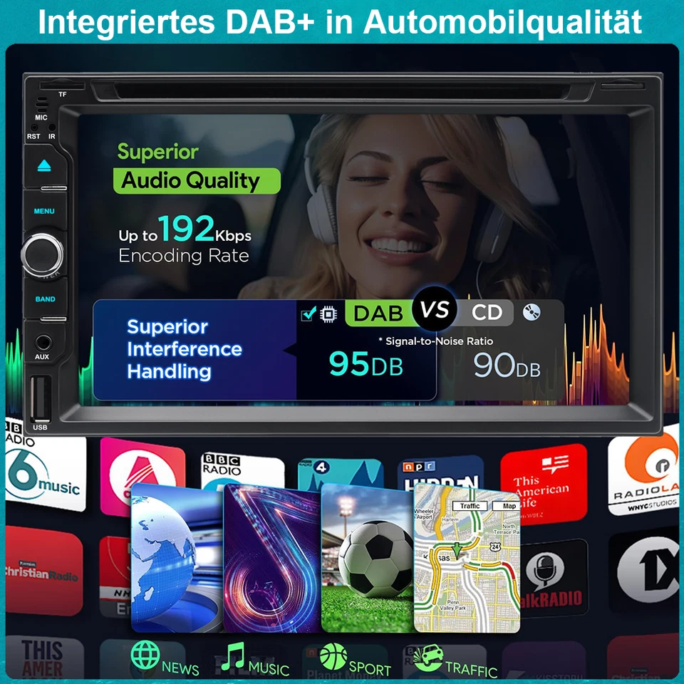 DE 6.2" Autoradio Kabelloses Apple Carplay Android Auto Navi DVD CD 2Din mit DAB - Bild 4 von 4