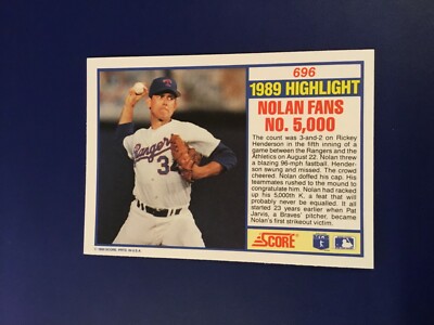 1990 Score # 696 NOLAN RYAN Texas Rangers 1989 Highlights Fans No
