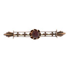 - 10k Antique Floral Cross Pin Yellow Gold Garnet Victorian Solitaire Bar Brooch