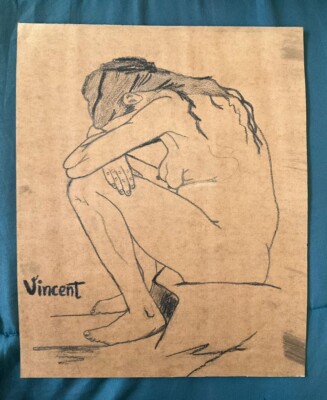 VINCENT VAN GOGH drawing and painting on old paper signed stamped vintage