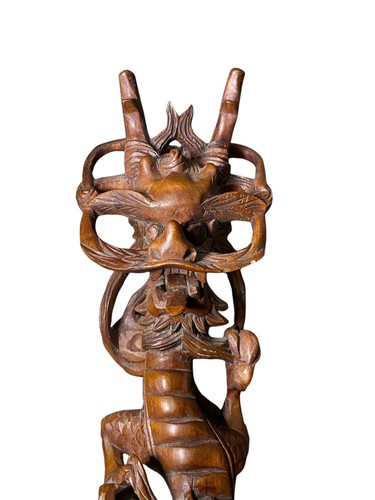 Antique Dragon Chinese Box-Wood Scecpture Ruyi Sceptre 19” Rare Read Description - Picture 10 of 12