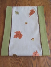Fall Autumn Table Runner 72" x 13" Falling Leaves & Acorns Orange Green & Beige