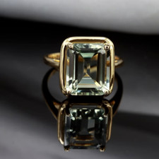 Natural Green Amethyst Gemstone Solitaire Ring Gold Plated Silver Ring