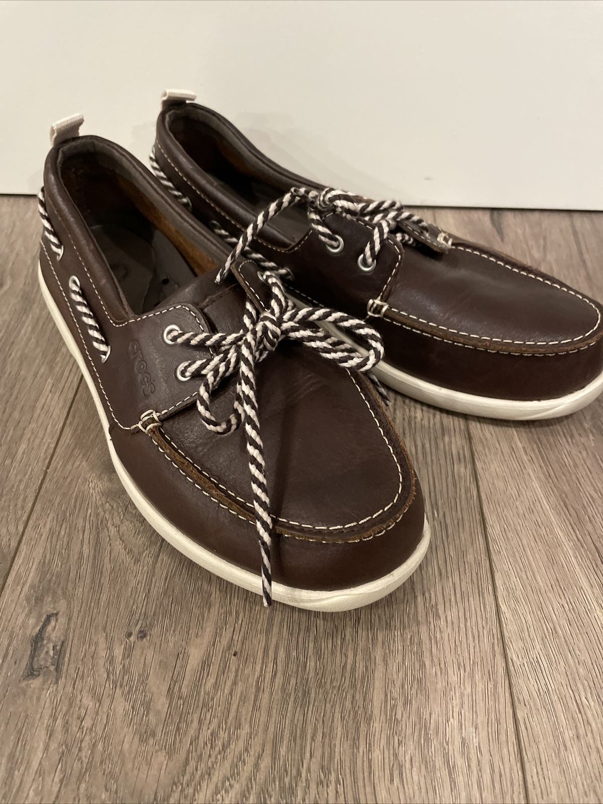 Crocs Above Deck Boat Shoes, Women Sz 8, Brown Off Wh… Gem