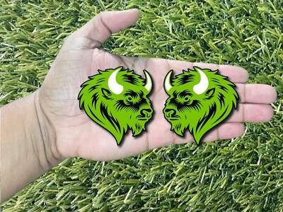Bison Buffalo Emblem Badges White Horns Lime Green on Black Racing Aggressive