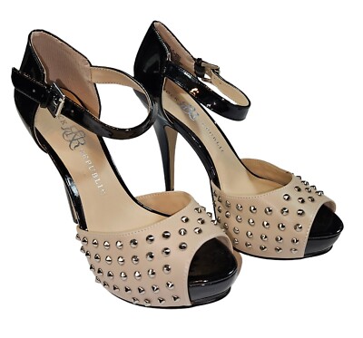 Rock Republic Kurttan Platform Heels Sz 8M Black Tan Spikes Studs Ankle  Strap