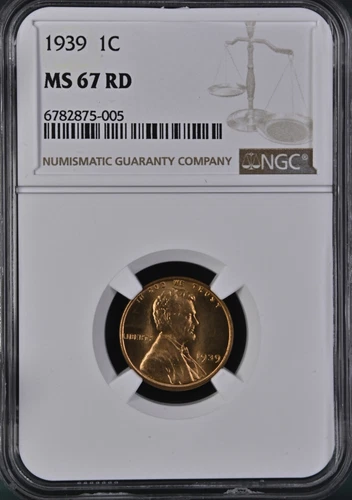 1939 1C RD Lincoln Wheat One Cent NGC MS67RD  6782875-005