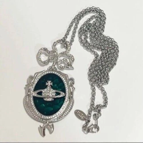 Vivienne Westwood Silver Green Mermaid Orb Necklace Pendant No box