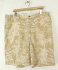 LANDS END Mens 40 Waist Tan  Cream Palm Tree Tropical Print Summer Shorts