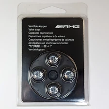 4x Genuine Mercedes Benz AMG Affalterbach Logo Black Tire Valve Stem Caps Wheel