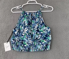 Japna Women's Large Cropped Abstract Tank Open Back Stretch Viscose Blouse Top